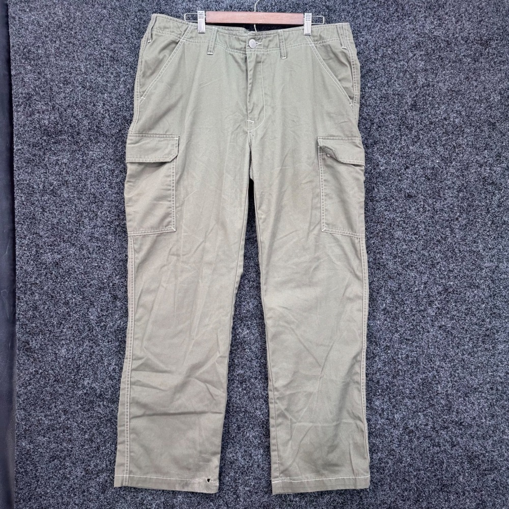 True Religion Mens 36 Cargo Pants Olive Green Straight Leg Contrast Stitch Y2K